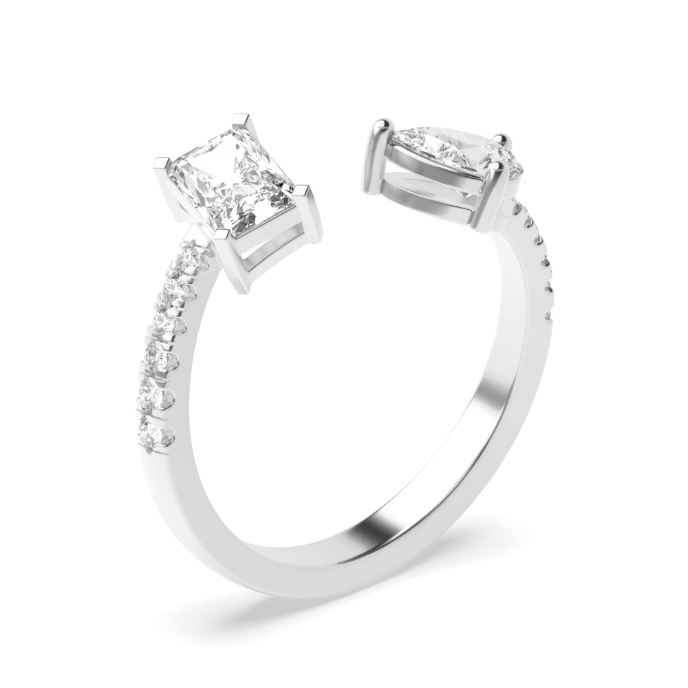 4 prong setting radiant and pear shape two stone ring
