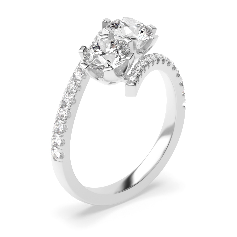 6 prong setting round shape side diamond two stone ring
