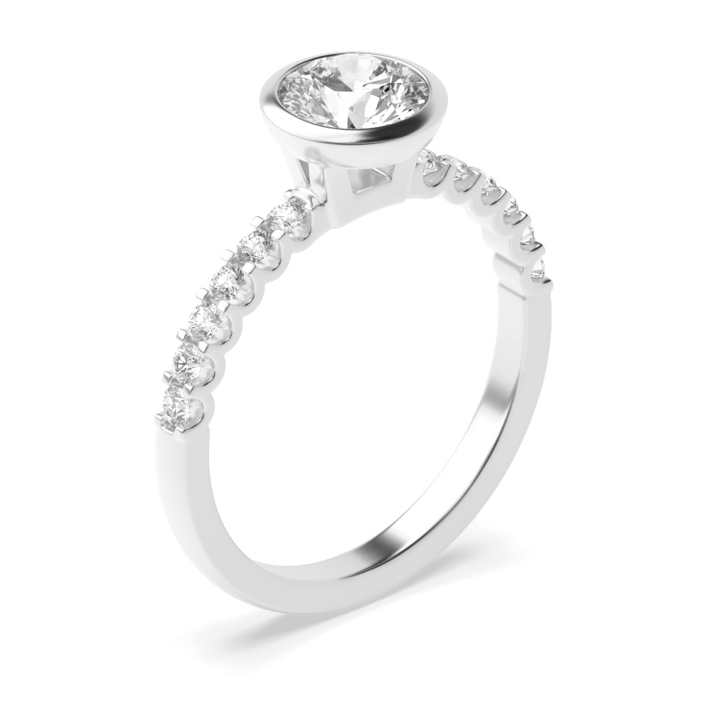 Bezel Setting Round Shape Side Stone Lab Grown Diamond Engagement Rings