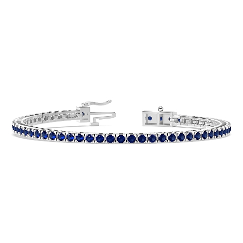 4 Prong Round Box design Blue Sapphire Tennis Diamond Bracelets