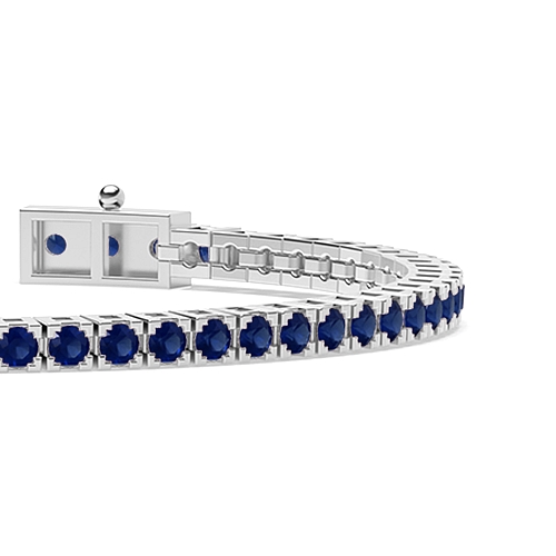 4 Prong Round Box design Blue Sapphire Tennis Diamond Bracelets