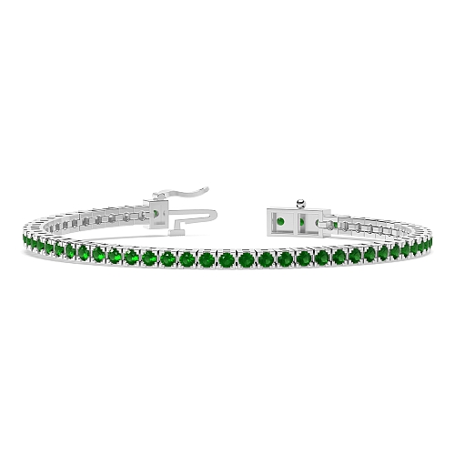4 Prong Round Box design Emerald Tennis Diamond Bracelets