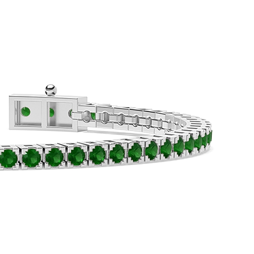 4 Prong Round Box design Emerald Tennis Diamond Bracelets