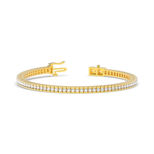 4 Prong Round Yellow Gold Tension set Tennis Diamond Bracelets