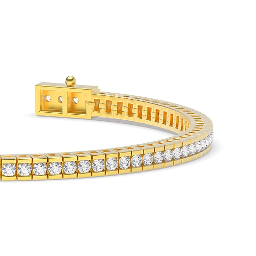 4 Prong Round Yellow Gold Tension set Tennis Diamond Bracelets