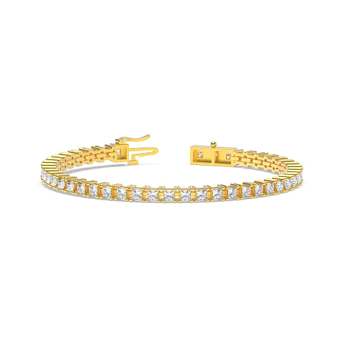 4 Prong Princess Yellow Gold Line Tennis Bracelet