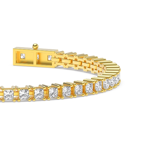 4 Prong Princess Yellow Gold Line Tennis Bracelet