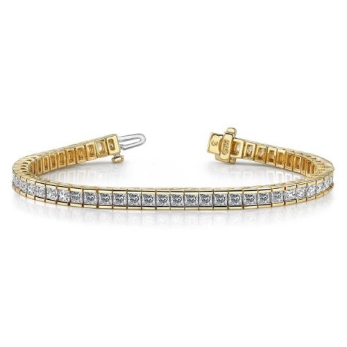 4 Prong Princess Yellow Gold Bar set Tennis Diamond Bracelets