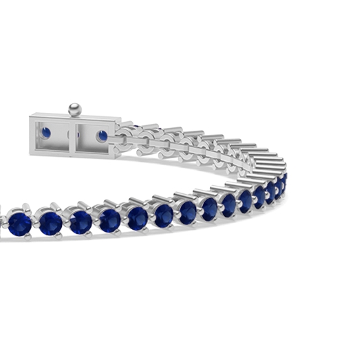 4 Prong Round Blue Sapphire Tennis Bracelet