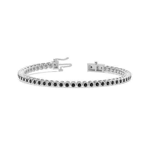 Bezel Setting Round Petit line Black Tennis Diamond Bracelets