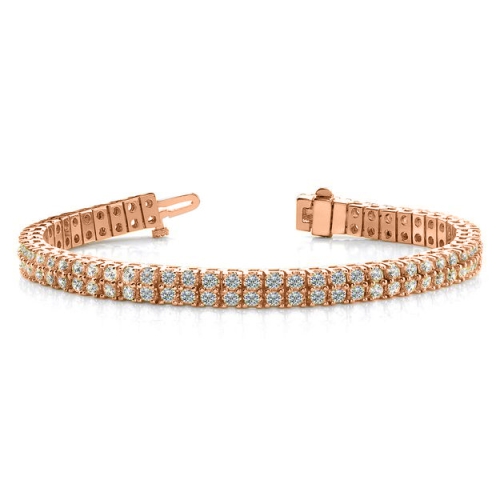 4 Prong Round Rose Gold Two row Tennis Diamond Bracelets