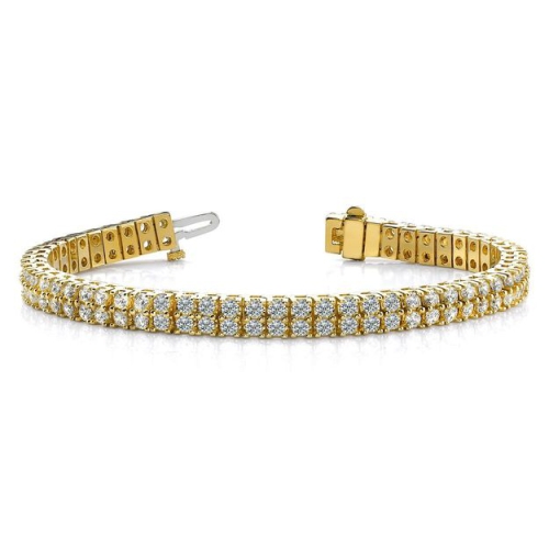 4 Prong Round Yellow Gold Two row Tennis Diamond Bracelets