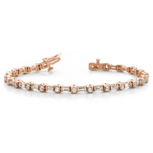 4 Prong Round/Baguette Rose Gold Alternate Tennis Diamond Bracelets