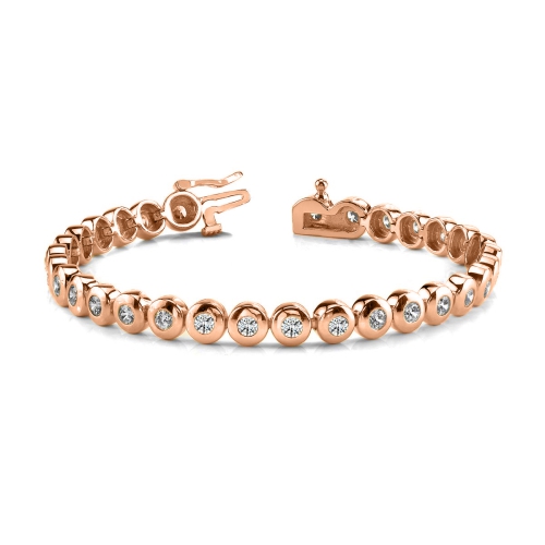 Bezel Setting Round Rose Gold Line Tennis Diamond Bracelets