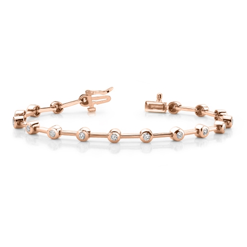 Bezel Setting Round Rose Gold Line bar link Tennis Diamond Bracelets