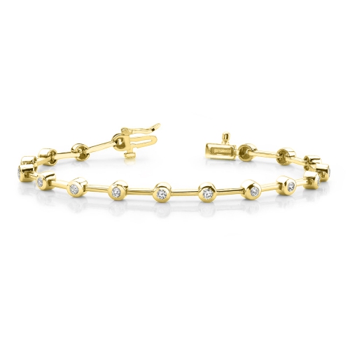Bezel Setting Round Yellow Gold Line bar link Tennis Diamond Bracelets