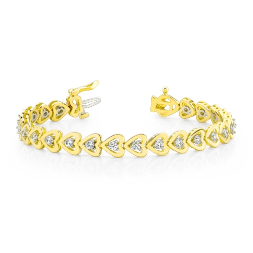 4 Prong Round Yellow Gold Pulse Tennis Diamond Bracelets