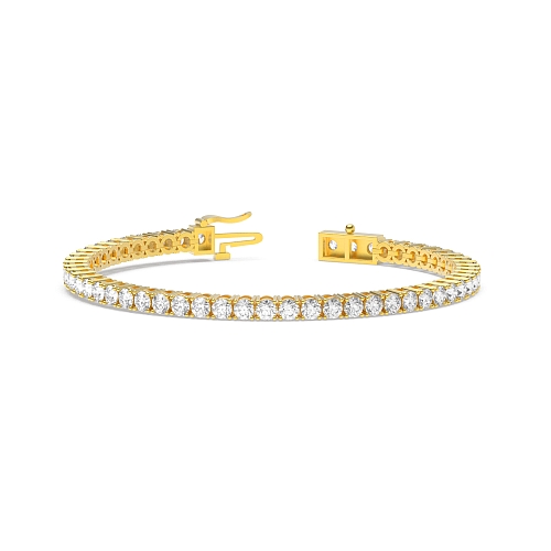 4 Prong Round Yellow Gold Row Tennis Diamond Bracelets