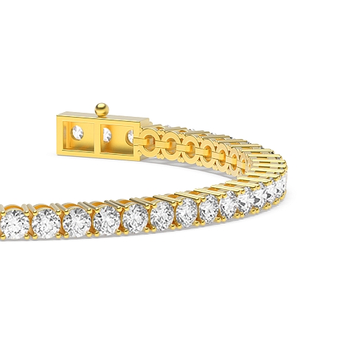 4 Prong Round Yellow Gold Row Tennis Diamond Bracelets