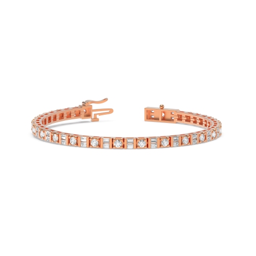 4 Prong Round/Baguette Rose Gold Alternate line Tennis Diamond Bracelets