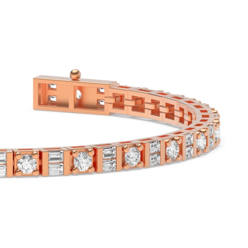 4 Prong Round/Baguette Rose Gold Alternate line Tennis Diamond Bracelets