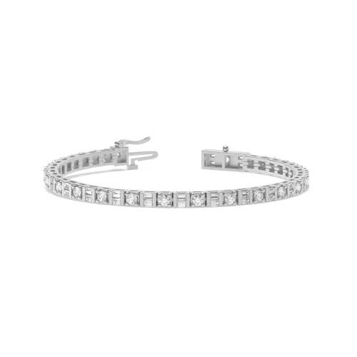 4 Prong Round/Baguette Platinum Line Tennis Bracelet