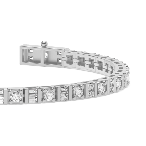 4 Prong Round/Baguette Platinum Line Tennis Bracelet