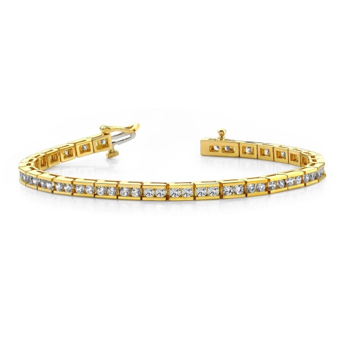 4 Prong Round Yellow Gold Line Tennis Diamond Bracelets