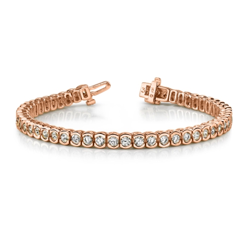 Bezel Setting Round Rose Gold Open rubover set Tennis Diamond Bracelets