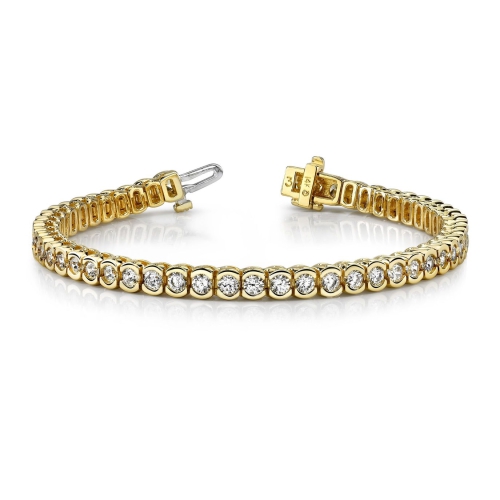 Bezel Setting Round Yellow Gold Open rubover set Tennis Diamond Bracelets