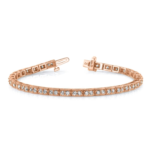 Pave Setting Round Rose Gold Miligrain Tennis Diamond Bracelets