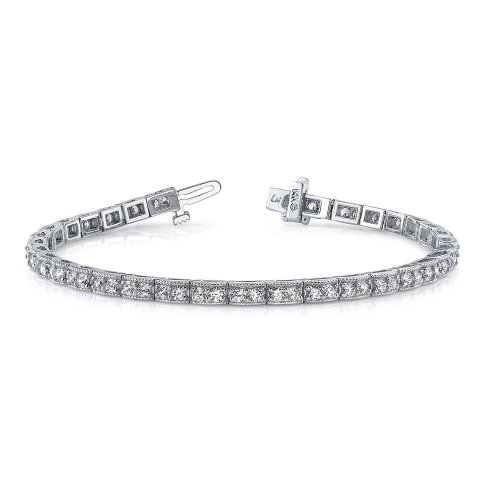 Pave Setting Round Platinum Miligrain Tennis Bracelet