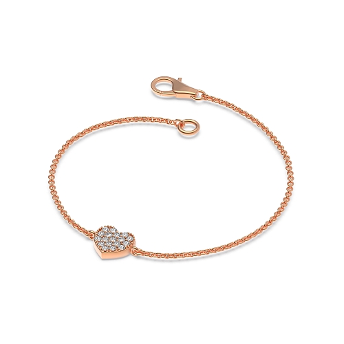 Pave Setting Round Rose Gold Heart disc chain Diamond Bracelets