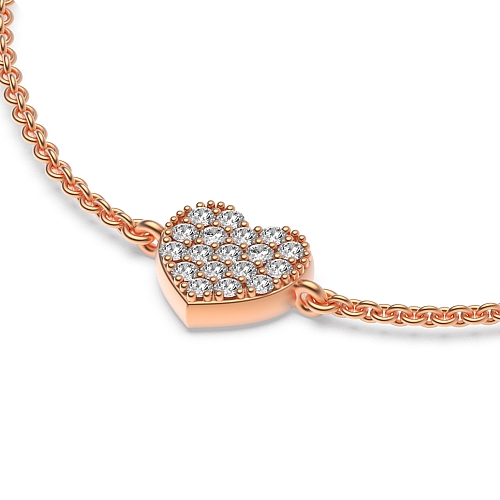 Pave Setting Round Rose Gold Heart disc chain Diamond Bracelets