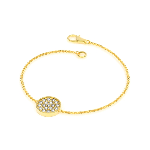 Pave Setting Yellow Gold Round disc chain Delicate Diamond Bracelets