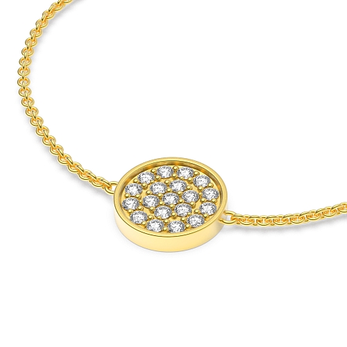 Pave Setting Yellow Gold Round disc chain Delicate Diamond Bracelets