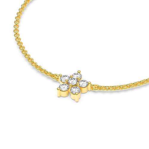 Pave Setting Round Yellow Gold Flower Delicate Diamond Bracelets