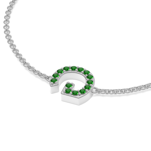 Pave Setting Round Initial Emerald Designer Bracelet