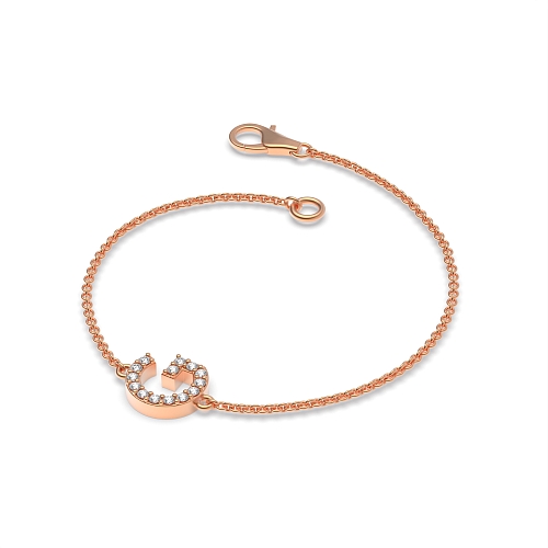 Pave Setting Round Rose Gold Initial Diamond Bracelets
