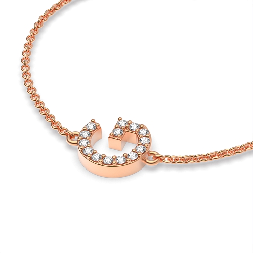 Pave Setting Round Rose Gold Initial Diamond Bracelets