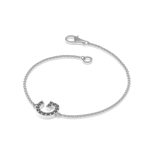 Pave Setting Round Initial Black Delicate Diamond Bracelets