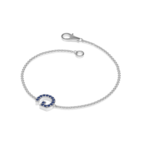 Pave Setting Round Initial Blue Sapphire Designer Bracelet