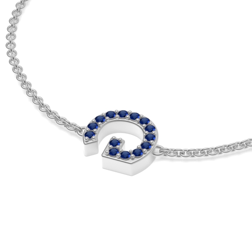 Pave Setting Round Initial Blue Sapphire Designer Bracelet