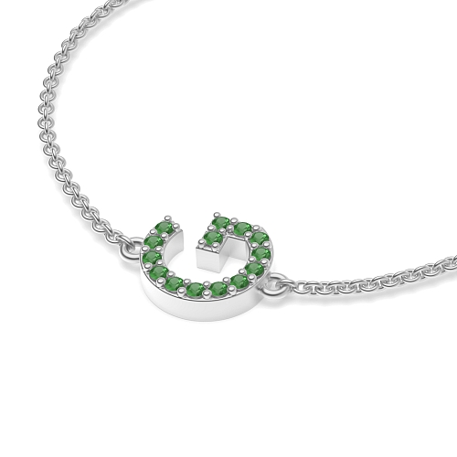 Pave Setting Round Initial Emerald Delicate Diamond Bracelets