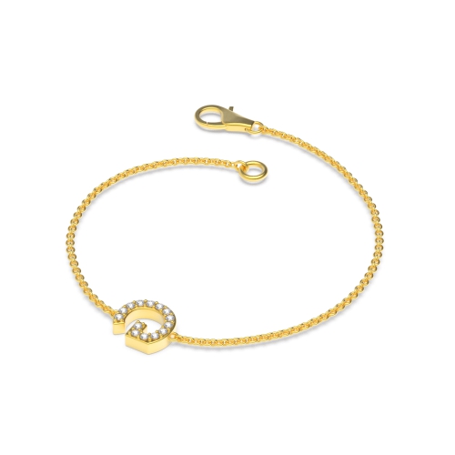 Pave Setting Round Yellow Gold Initial Designer Bracelet