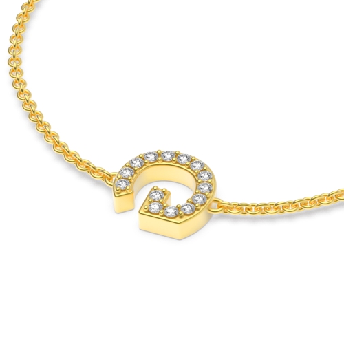 Pave Setting Round Yellow Gold Initial Designer Bracelet