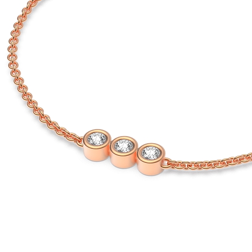Bezel Setting Round Rose Gold Trilogy Diamond Bracelets