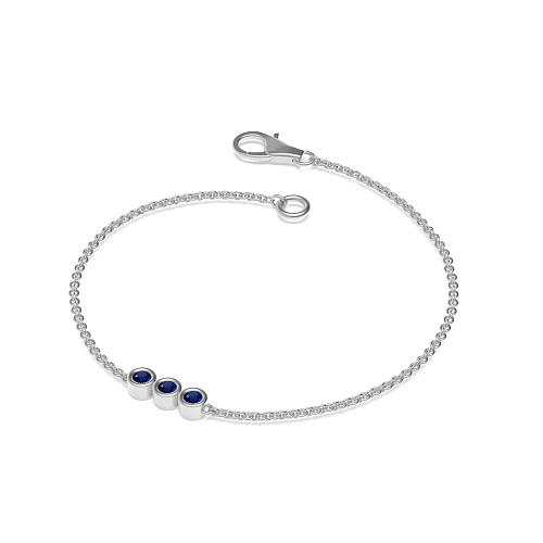 Bezel Setting Round triology Blue Sapphire Designer Bracelet