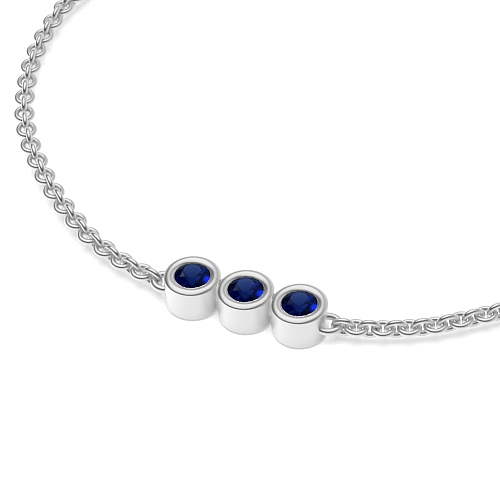 Bezel Setting Round triology Blue Sapphire Designer Bracelet