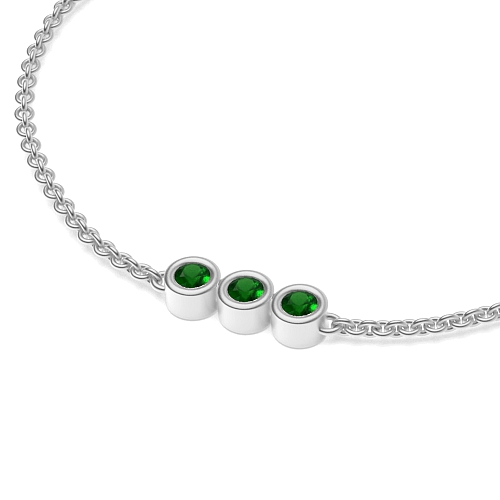Bezel Setting Round Trilogy Emerald Delicate Diamond Bracelets